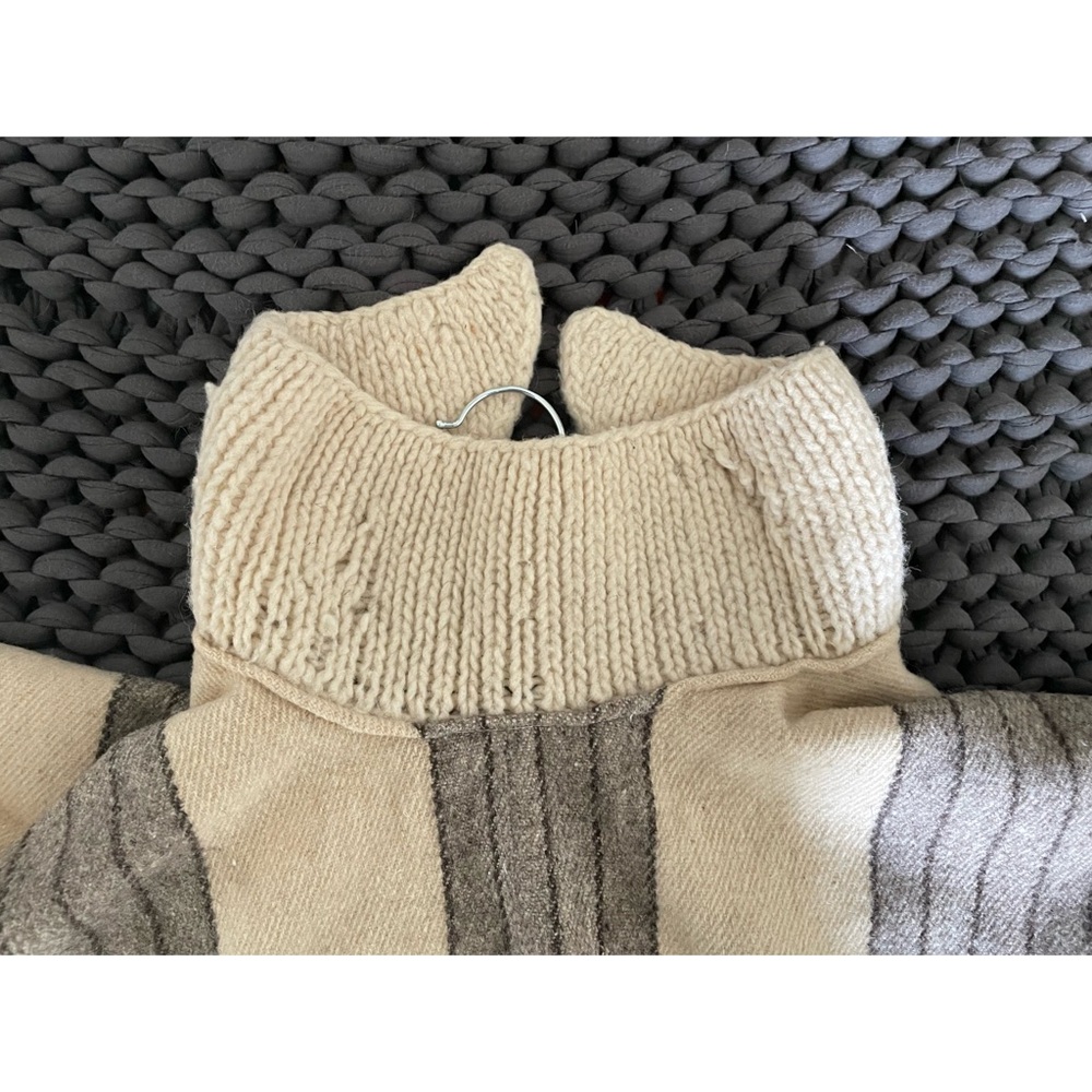 1970s Vintage Wool Stripe Chunky Knit collar Poncho Outerwear - Picture 5 of 8